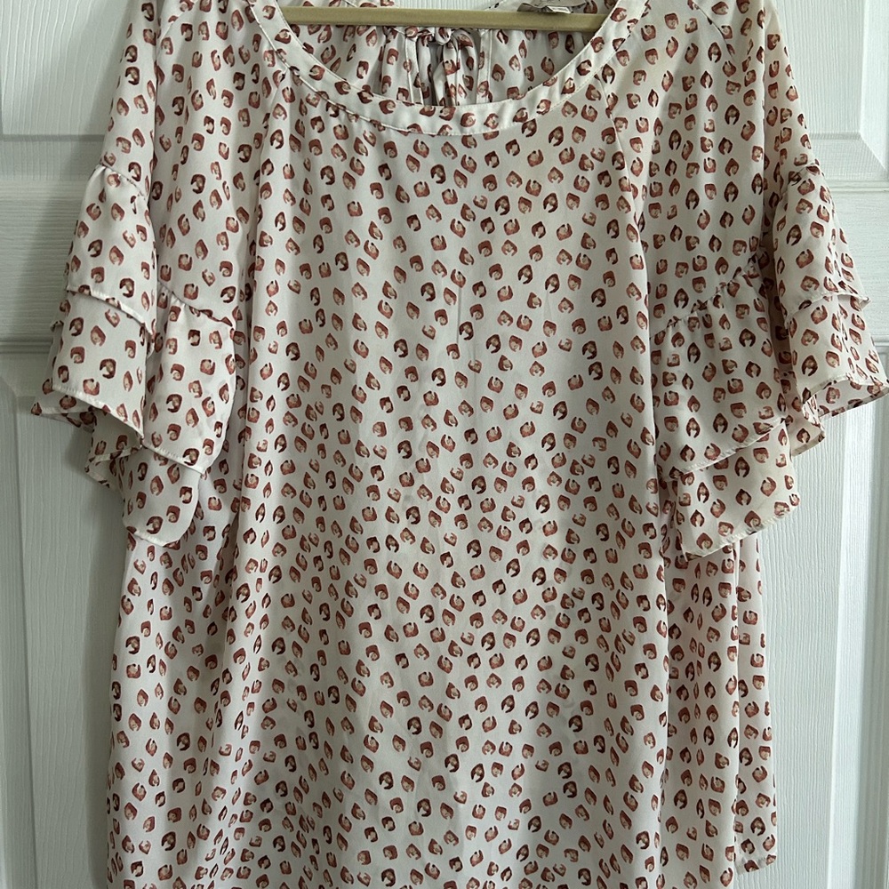 LOFT Cream and Brown Patterned Blouse